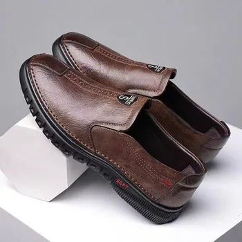 Мужская кожаная обувь Осенний бренд Модная удобная кожаная обувь для мужчин Мягкая нижняя обувь для делового отдыха на плоской подошве