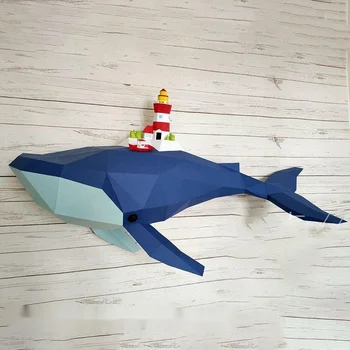 100 см мобильный остров замок океан синий кит рыба стена гостиная спальня 3d настенное украшение diy бумажная модель бумажное ремесло оригами