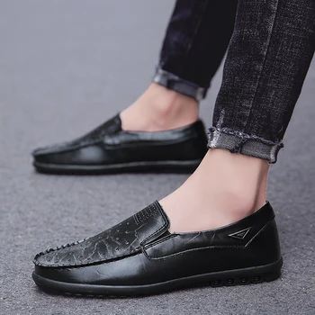 2020 Новая модная обувь + мужская повседневная натуральная кожа дышащая обувь на скольжении большой размер 46 47 черных мокасин для мужчин быстрая доставка