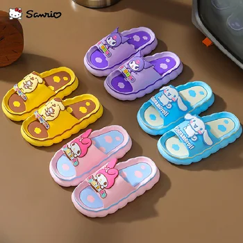 2023 Sanrio Летние тапочки Kawaii My Melody Hello Kitty Мультфильм Детские пляжные сандалии Мужчины Женщины Крытые противоскользящие тапочки
