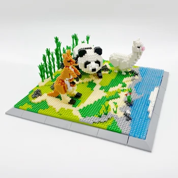 3D модель DIY Мини Алмазные блоки Кирпичи Строительство Панда Пиво Кенгуру Альпака Цветок Река Животный мир Игрушка для детей