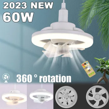 60 Вт Потолочный вентилятор E27 со светодиодной подсветкой и пультом дистанционного управления Вращение на 360 ° Охлаждение Электрический вентилятор Лампа Люстра для домашнего декора