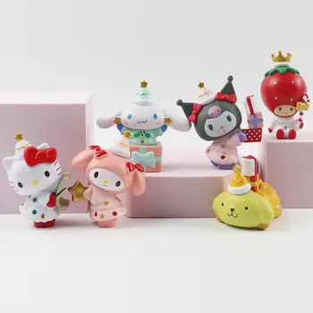 6Pcs/Set Sanrio Cinnamoroll My Melody Kuromi Hello Kitty Симпатичная модель Кукла Мультфильм Фигурка Декоративные украшения Игрушки Подарок