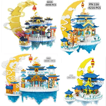 8008 шт.+ Лунный дворец Строительные блоки Китайская культура Архитектура 3D модель Одинокая женщина Дом Микро Алмазные Кирпичи Игрушки