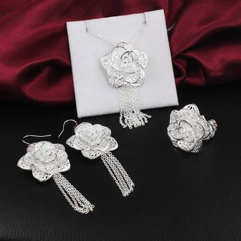 925 стерлинговое серебро свадебное ретро женщина 45 см 18 дюймов ожерелье серьга открытое кольцо мода изысканные ювелирные изделия набор рождественский подарок