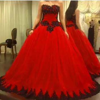 ANGELSBRIDEP Красное вечернее платье 2021 Robe De Mariage Большие размеры Сексуальное черное аппликация Бальное платье полной длины Свадебное платье Платье невесты