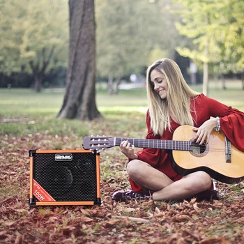 Coolmusic BP80 Мощный усилитель для акустической гитары мощностью 100 Вт с эффектом реверберации хоруса Портативный Bluetooth-динамик 6 входов 3-полосный эквалайзер оранжевый