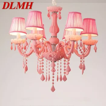 DLMH Розовый хрустальный подвесной светильник Искусство Комната для девочек Свеча Лампа Детская комната Гостиная Ресторан Спальня Люстра