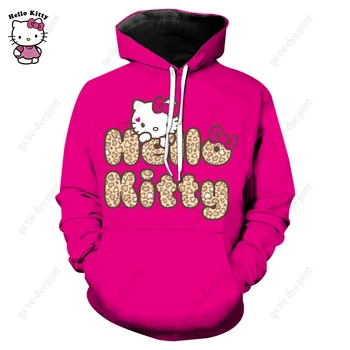 Hello Kitty Пуловеры с круглым вырезом Толстовка с капюшоном для женщин Осень-зима Корейский стиль Свободный бег трусцой Топ Модная толстовка для девочек Y2K