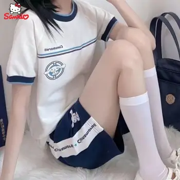 Kawaii Cinnamoroll Girls Sweet Cute Спортивная одежда Костюм Аниме Sanrio Kuromi Летние студенческие шорты с коротким рукавом Спортивный повседневный костюм