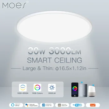 MOES Умный потолочный светильник Сверхбольшой энергосберегающий светильник с регулируемой яркостью Светодиодная панель Пульт дистанционного управления лампой работает с Alexa Google Home