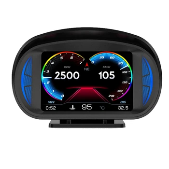 P2 Автомобильный HUD Проекционный дисплей OBD GPS Измеритель скорости и градиента автомобиля Температура воды и расход топлива Черный