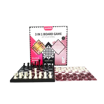 PANDODO Классическая настольная игра для детей и взрослых Шахматы, нарды и шашки 3 в 1 Пластиковая магнитная шахматная доска Семейная игра