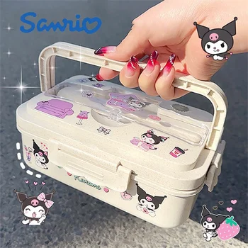 Sanrio Kawaii Series Коробка для свежих продуктов Cartoon Cinnamoroll Фруктовая коробка большой емкости Пищевая микроволновая печь Подогреваемый ланч-бокс