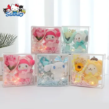 Sanrio Kuromi Cinnamoroll Series Креативный плюшевый букет ПВХ Коробка Мягкая кукла Игрушки Пара Годовщина Подруга Подарки на день рождения