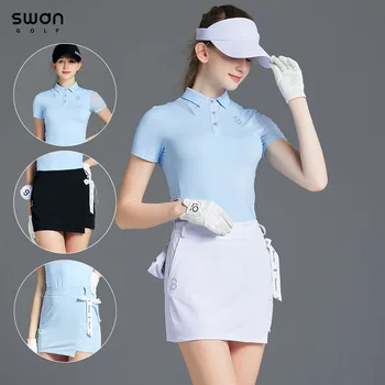 SG Summer Lady Ice Silk Топы с коротким рукавом Быстросохнущая футболка-поло для гольфа Женская юбка-карандаш для гольфа с бантом Slim Sports Skort Set