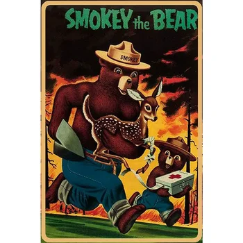 Smokey The Bear Ретро Металлический жестяной знак Винтажный алюминиевый знак для домашнего кофейного настенного декора