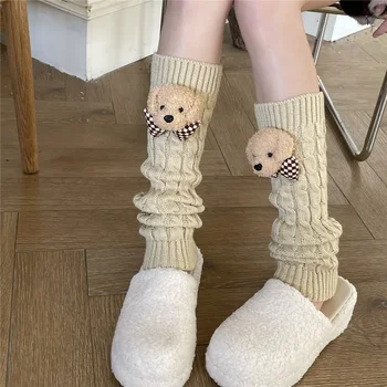 Sweet Girl Гетры Мультфильм Милый медведь Длинные носки для женщин Lolita Y2k Harajuku Streetwear Трикотаж Теплый чехол для ног Осень-зима
