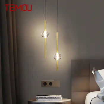 TEMOU Современная медная подвесная люстра LED 3 цвета латунные золотые подвесные светильники с кристаллом для современной домашней спальни
