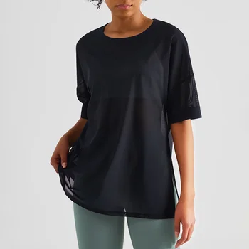 Yoga Sport Shirt Быстросохнущая блузка для йоги Фитнес Сетчатая прошитая повседневная спортивная верхняя летняя спортивная футболка с коротким рукавом для женщин