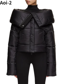 Американское ретро черное пальто с хлопковой подкладкой Женское зимнее 2023 зимнее плечо с двумя рукавами Приталенная модная куртка с длинными рукавами