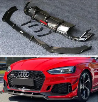 Бампер передней кромки из углеродного волокна и боковая юбка кузова, спойлер багажника и крышка заднего диффузора для Audi RS5 2020 2021 2022 2023