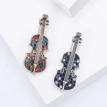 Блестящая скрипка брошь леди унисекс классический горный хрусталь инструмент 2 цвета вечеринка офис брошь подарок