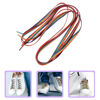 Блестящие кроссовки Радужные градиентные шнурки Спортивная куртка Вертикальные полосы Обувной галстук