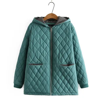  Большие размеры Парки Женская одежда Зимняя ватная куртка среднего возраста Толстый флисовый вкладыш Argyle Теплый мягкий пальто 2023