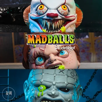 В наличии Kidrobot Madballs Horrorballs Chucky Аниме Фигурки Хэллоуин Пеннивайз Булавочная головка ПВХ Украшение Модель Игрушки