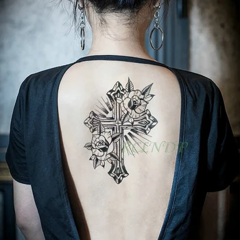 Водонепроницаемая временная татуировка наклейка роза крест поддельная татуировка флэш тату татуаж временный наклейки нога рука для девочек женщин мужчин