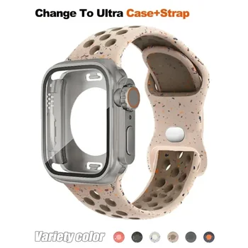 Водонепроницаемый чехол+резиновый ремешок для Apple Watch Ultra 2 49 мм 45 44 41 мм 40 мм Correa Sport Band для IWatch 9 8 7 6 5 SE