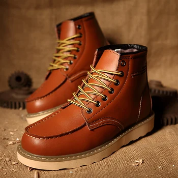 Высококачественные британские мужские повседневные кожаные ботильоны Дизайнерские зимние короткие плюшевые рабочие ботинки ручной работы с высоким верхом Удобная обувь на открытом воздухе