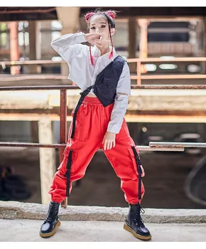 Детский хип-хоп костюм для девочек Джаз Танцевальный перформанс Одежда для девочек Подиум Хип-хоп Осень и зима Укороченная белая рубашка Tide Брюки