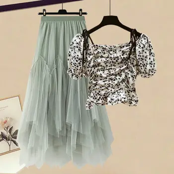 Женская одежда Летние наряды 2023 Новое поступление Мода Элегантный темперамент Универсальный топ Тонкое полуплатье Комплект из двух частей