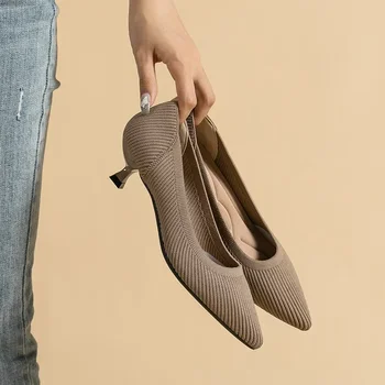 Женские туфли на низком каблуке Шпилька Остроконечный носок Однотонная обувь Мода Элегантные слипоны Женская обувь Zapatillas Mujer 2024