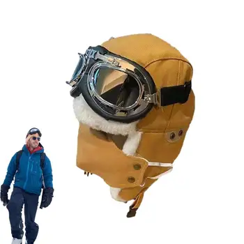 Зимняя шапка инопланетного пилота с очками Зимняя шляпа охотника Очки пилота Аксессуары для костюмов Зимняя шапка пилота с очками