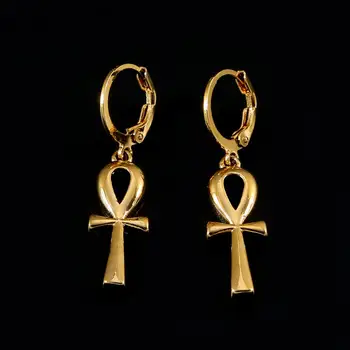  Золотой цвет Классические серьги Анкх Египетский крест Ювелирные изделия Женщины Египет Иероглифы Crux Ansata Серьги