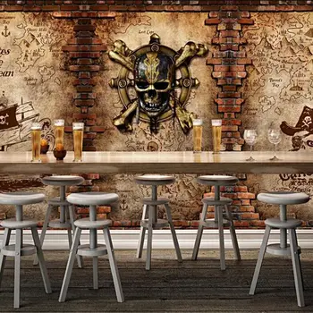 Индивидуальные 3d обои ретро пиратский корабль бар кафе фон стена мотоцикл ностальгия кирпич настенное украшение живопись фотообои