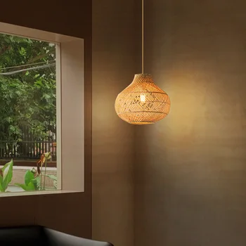 Китайский ротанг Искусство Подвесные светильники Японская ручная работа Плетеная чайная комната Подвесная лампа Креативная спальня Ресторан Бар Прикроватное освещение