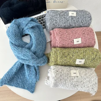 корейские шарфы для женщин осень и зима толстый вязаный шарф 2023 Длинный размер Теплые подарки Мода Женское одеяло для шеи Обертывания