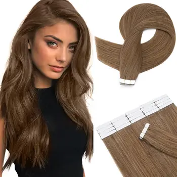 Лента для наращивания натуральных человеческих волос Корневая лента в ленте для волос Наращивание человеческих волос для женщин Цвет # 6 Средне-коричневый двойной