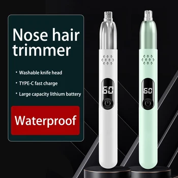 Мини триммер для волос в носу USB Перезаряжаемая бритва для волос в носу Удобный дисплей мощности Водонепроницаемый эпилятор для бритья волос в носу