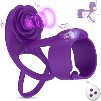  Мощный Вибрирующий Член Кольцо Фиолетовая Роза Многофункциональный Стимулирующий Пенис Кольцо Вибратор Мужской Отсроченный Мастурбатор Секс-игрушки для мужчин