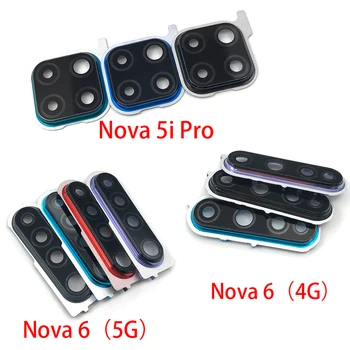 Оригинал для Huawei Nova 5i Pro / Nova 6 4G / Nova 6 5G Стеклянная крышка объектива задней камеры с держателем рамки с заменой наклейки