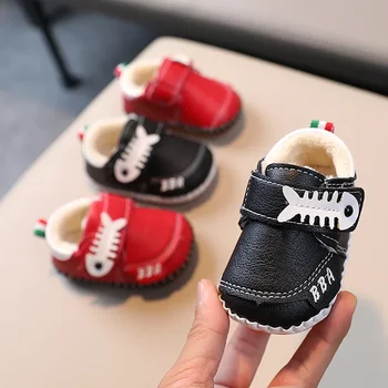 Осенне-зимняя обувь для новорожденных Мягкая подошва Обувь для малышей 0-2 лет с флисовой утолщенной хлопковой обувью
