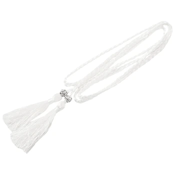 Плетеный пояс с кисточками, узел, украшенный поясной цепочкой, поясная веревка, белый