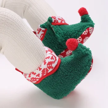 Рождественская милая детская обувь Детская зимняя теплая ветрозащитная хлопковая обувь удобные мягкие нескользящие плоские носки для мальчиков и девочек обувь для малышей