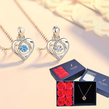 Роскошное синее ожерелье из циркона с 9 розами Роскошная подарочная коробка Набор для женщин Любовник Рождественский подарок 2023 Горячие романтические аксессуары