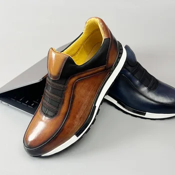 Роскошные мужские кроссовки Натуральная кожа на шнуровке Удобная оксфордская повседневная обувь для мужчин На открытом воздухе Уличные путешествия Плоская мужская обувь